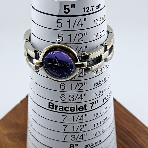 Fossil F2 Women's Silver Tone Purple Quartz Dial Watch ES-9094 Retro Link Y2K - Picture 7 of 7
